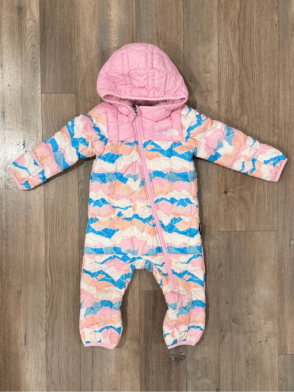 The North Face Pink Multi-Color Hooded Insulated Kids One-Piece